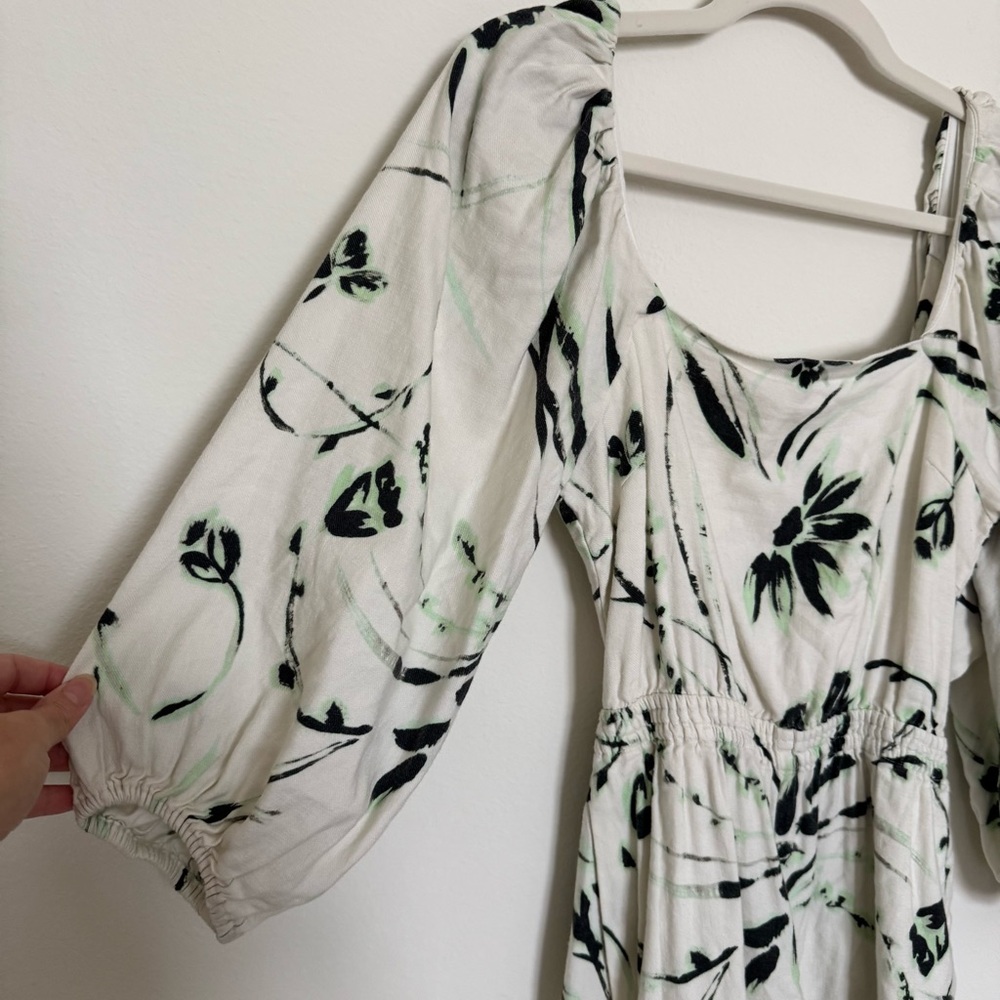Tanya Taylor White and Black Leaf Print Romper - Picture 6 of 9